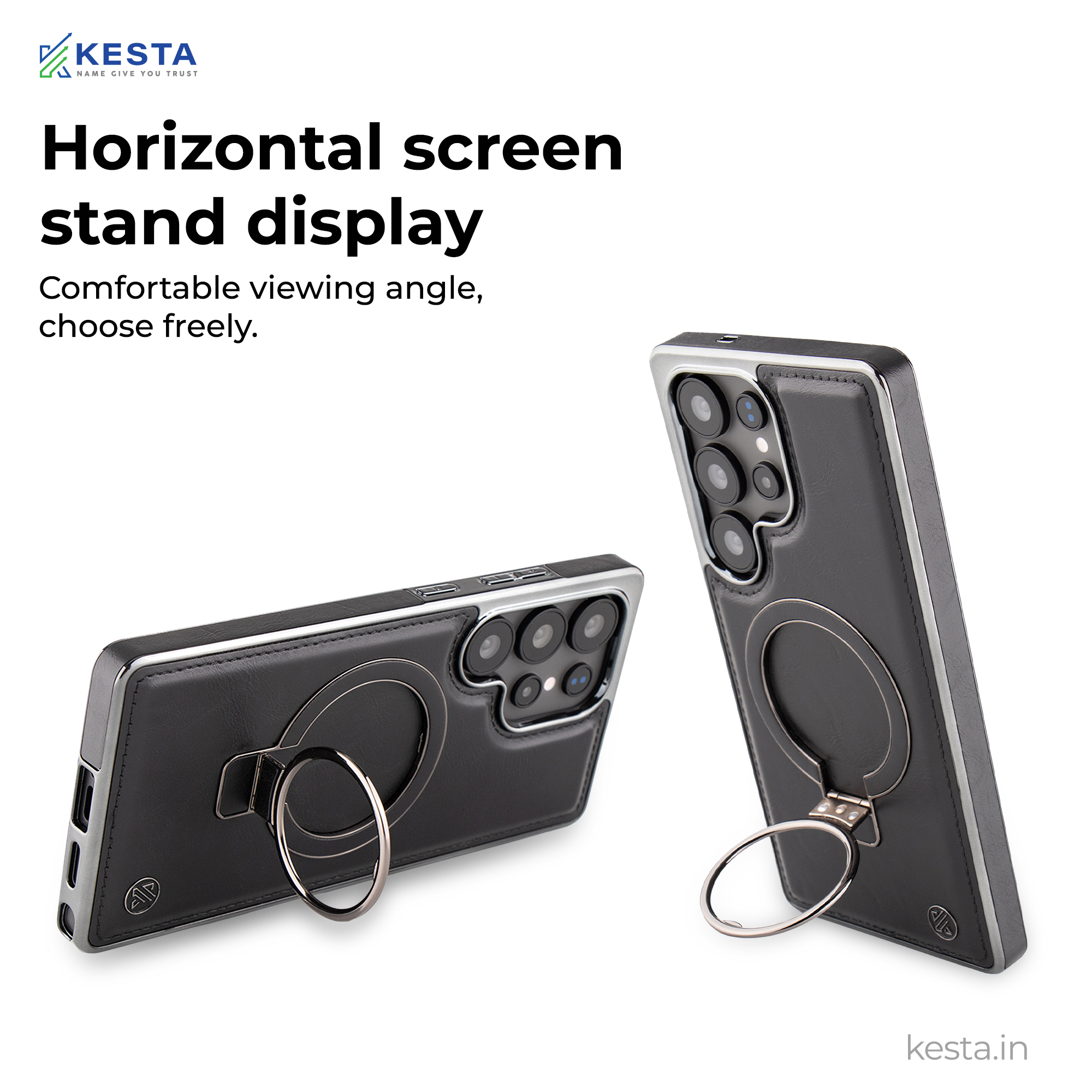 Samsung S24 Ultra Cover - Classy Elite Black Leather Case (Built-In Magnetic Ring Holder)